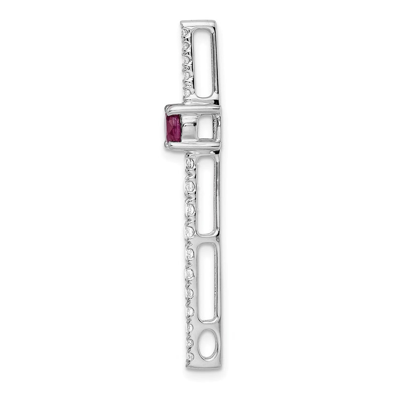 14k White Gold Real Diamond & .50 Ruby Fancy Chain Slide