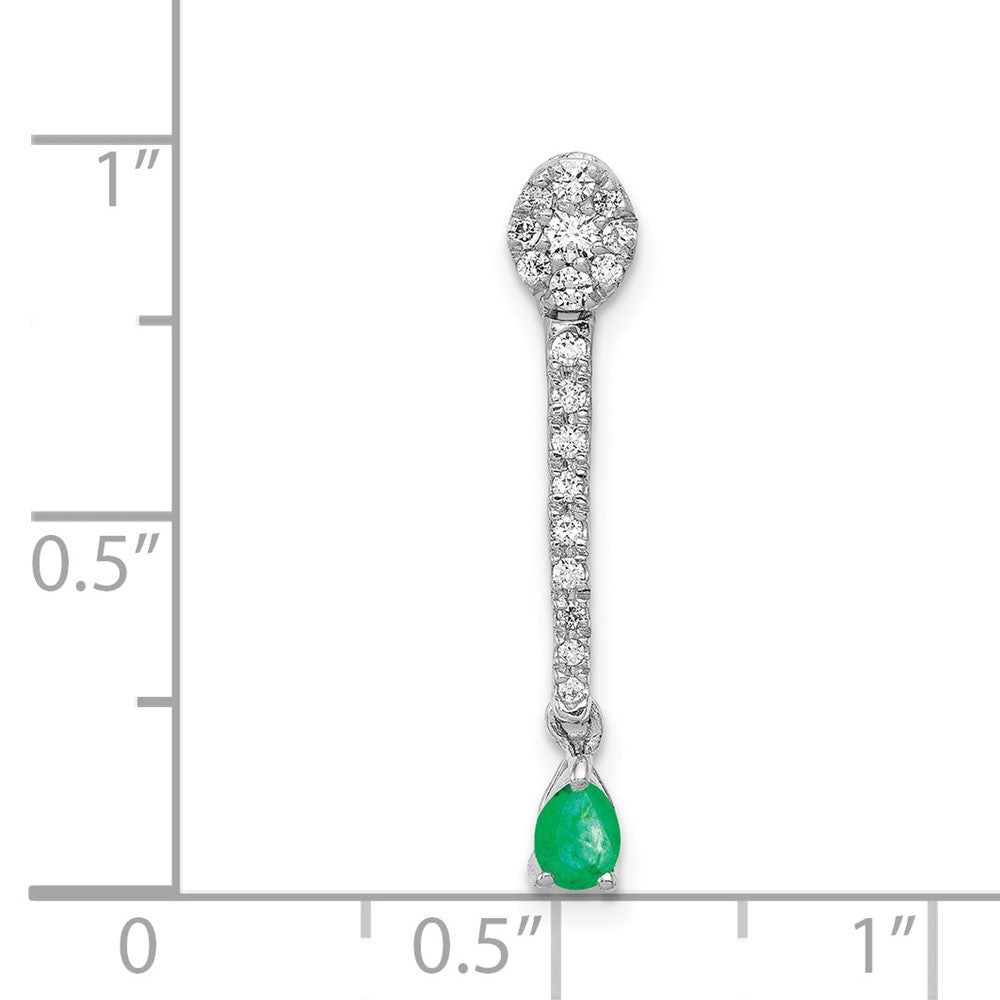 Solid 14k White Gold Simulated CZ and Teardrop Emerald Fancy Pendant