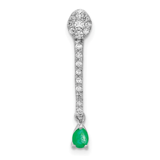 Solid 14k White Gold Simulated CZ and Teardrop Emerald Fancy Pendant