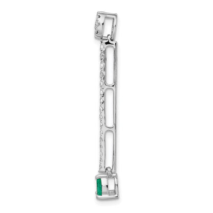 14k White Gold Real Diamond & Teardrop Emerald Fancy Pendant