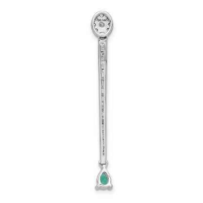 14k White Gold Real Diamond & Teardrop Emerald Fancy Pendant
