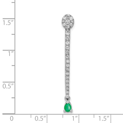 14k White Gold Real Diamond & Teardrop Emerald Fancy Pendant