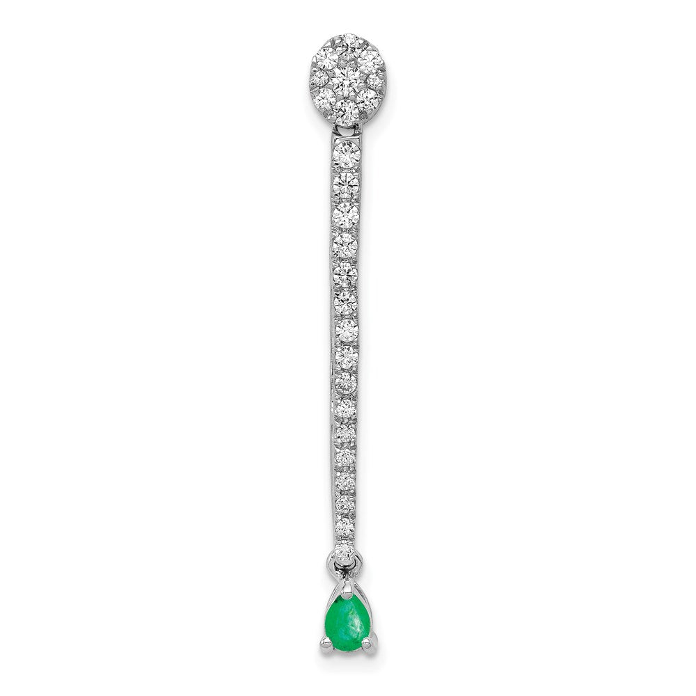 14k White Gold Real Diamond & Teardrop Emerald Fancy Pendant