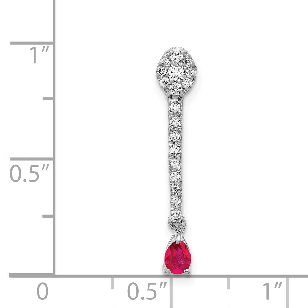 14k White Gold Real Diamond and .13 Ruby Fancy Teardrop Chain Slide