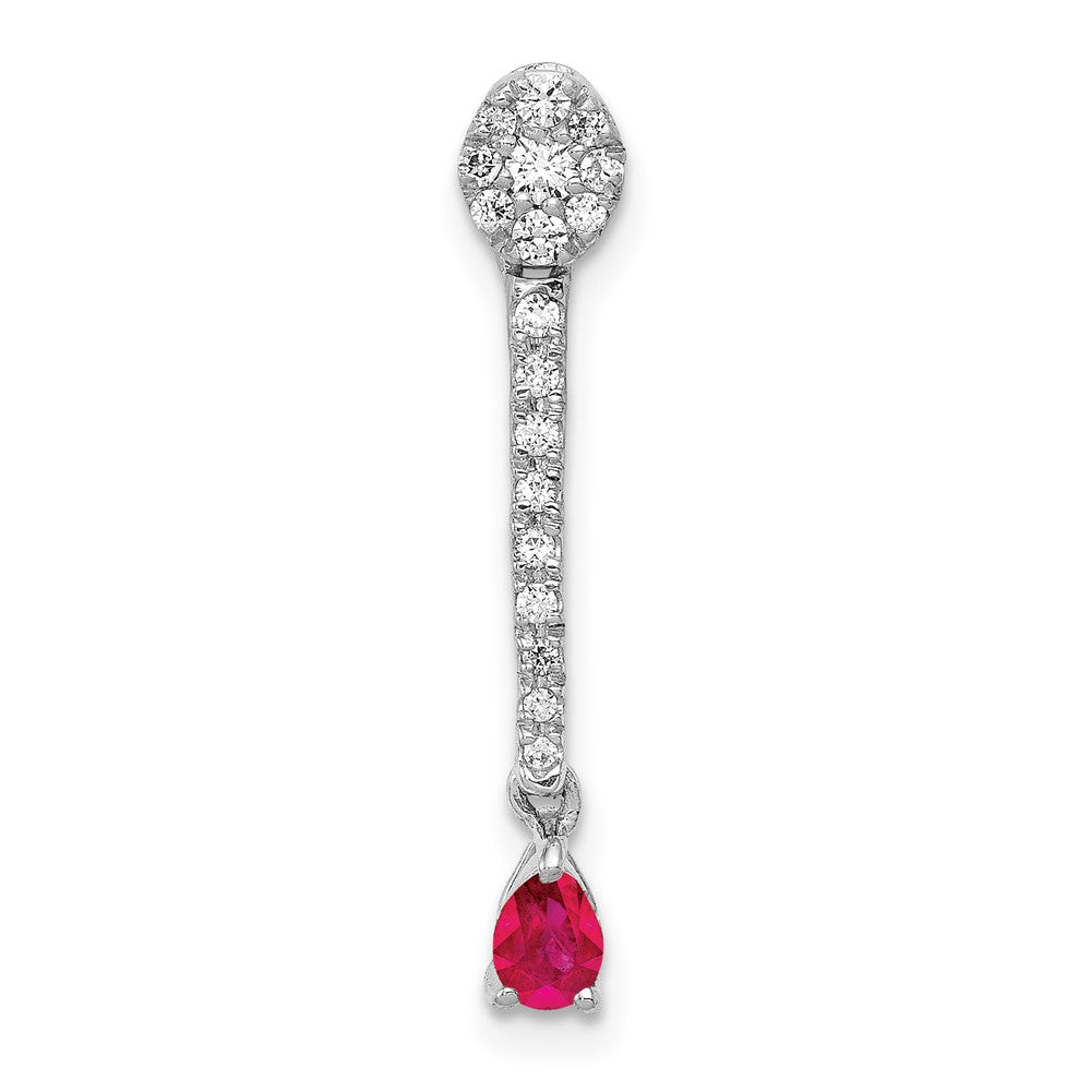 14k White Gold Real Diamond and .13 Ruby Fancy Teardrop Chain Slide
