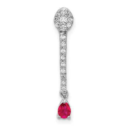 14k White Gold Real Diamond and .13 Ruby Fancy Teardrop Chain Slide