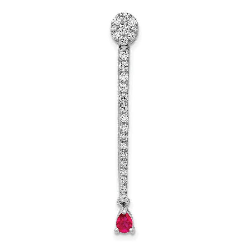 14k White Gold Real Diamond & .18 Ruby Fancy Teardrop Chain Slide