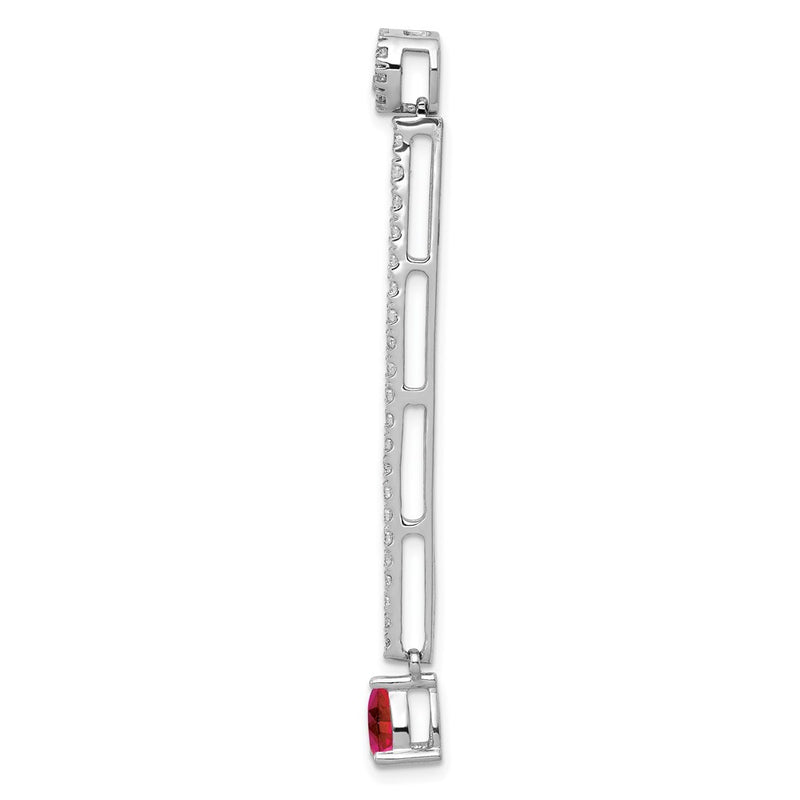 14k White Gold Real Diamond & .29 Ruby Fancy Teardrop Chain Slide