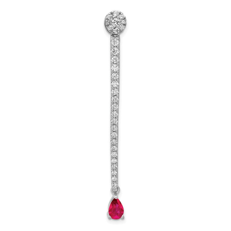 14k White Gold Real Diamond & .29 Ruby Fancy Teardrop Chain Slide