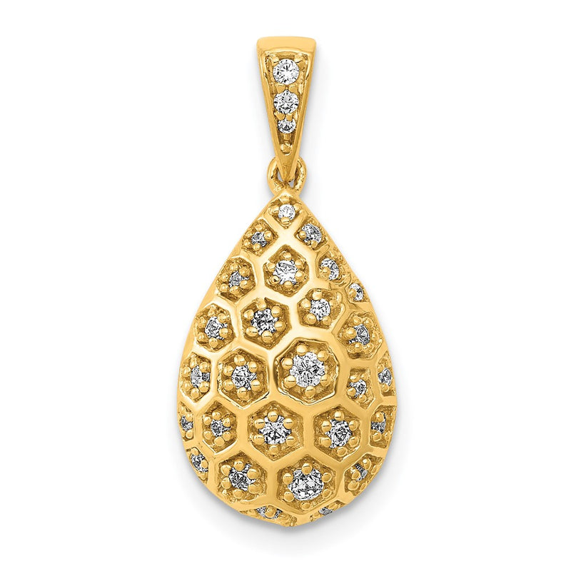 14K Yellow Gold 1/5ct. Real Diamond Teardrop Honeycomb Chain Slide