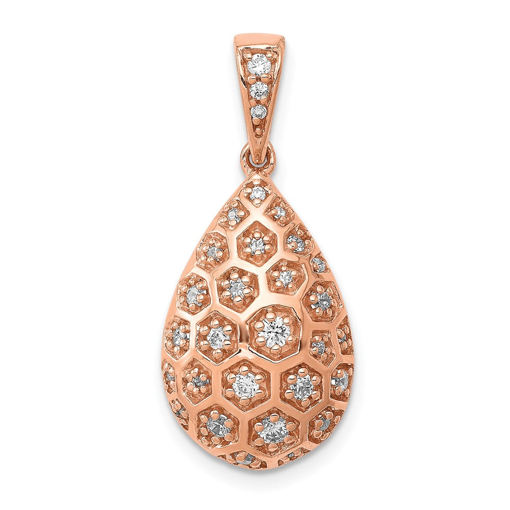 14k Rose Gold 3/8ct. Real Diamond Teardrop Honeycomb Chain Slide