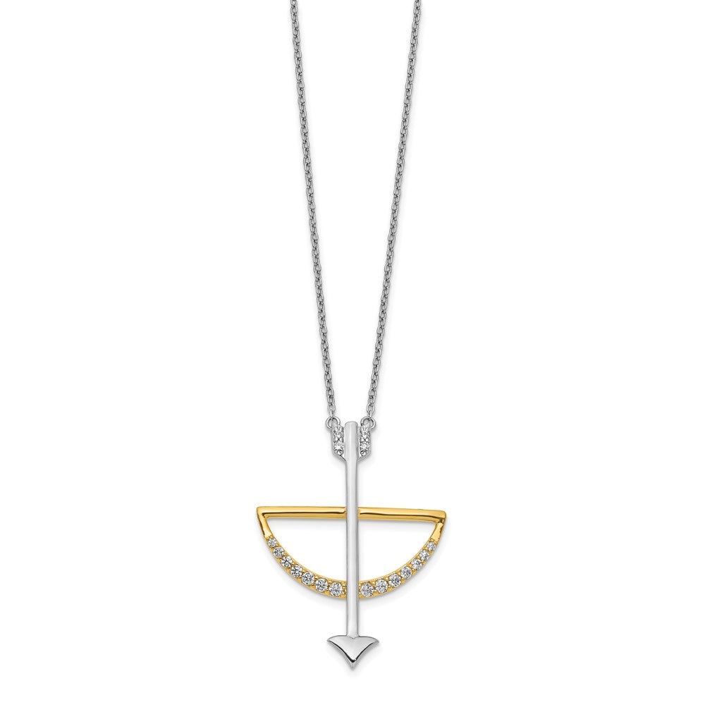 14k Two-Tone Gold Real Diamond Bow and Arrow 18 inch Necklace