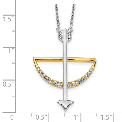 14k Two-Tone Gold Real Diamond Bow and Arrow 18 inch Necklace