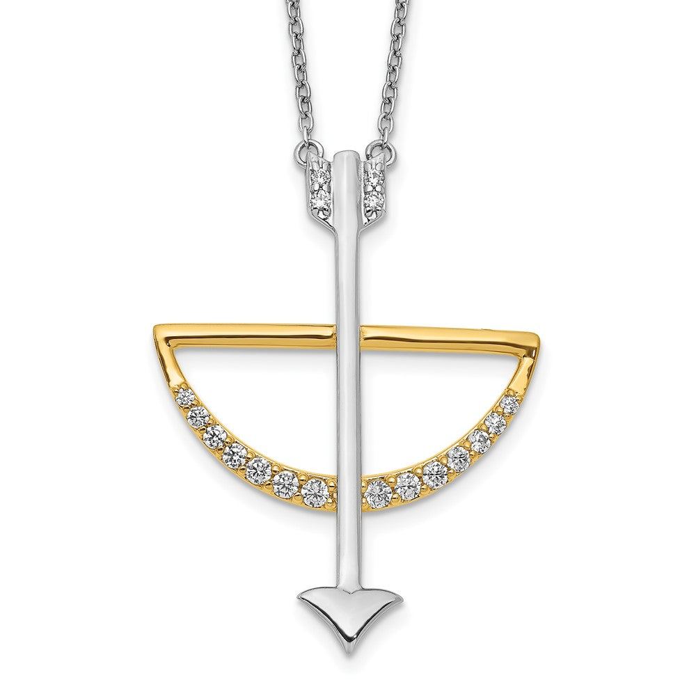 14k Two-Tone Gold Real Diamond Bow and Arrow 18 inch Necklace
