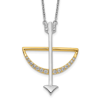 14k Two-Tone Gold Real Diamond Bow and Arrow 18 inch Necklace