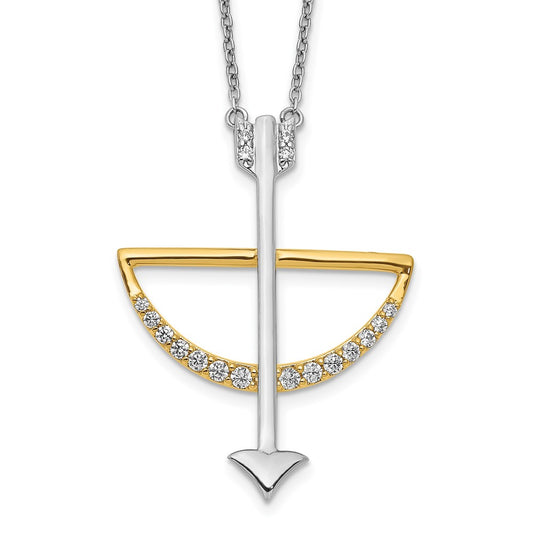 14k Two-Tone Gold Real Diamond Bow and Arrow 18 inch Necklace
