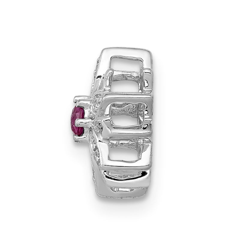 14k White Gold 1/20ct. Real Diamond and Ruby Flower Chain Slide