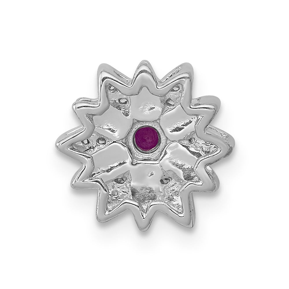 14k White Gold 1/20ct. Real Diamond and Ruby Flower Chain Slide