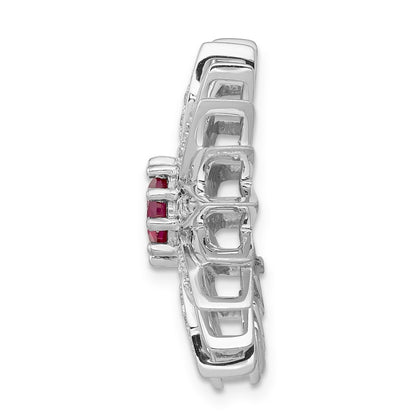 14k White Gold 3/8ct. Real Diamond and Ruby Flower Chain Slide