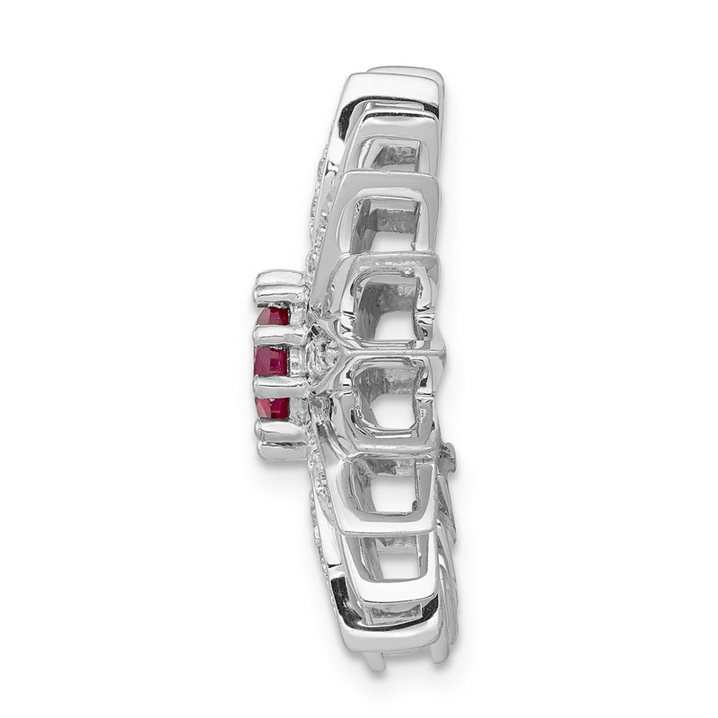 14k White Gold 3/8ct. Real Diamond and Ruby Flower Chain Slide