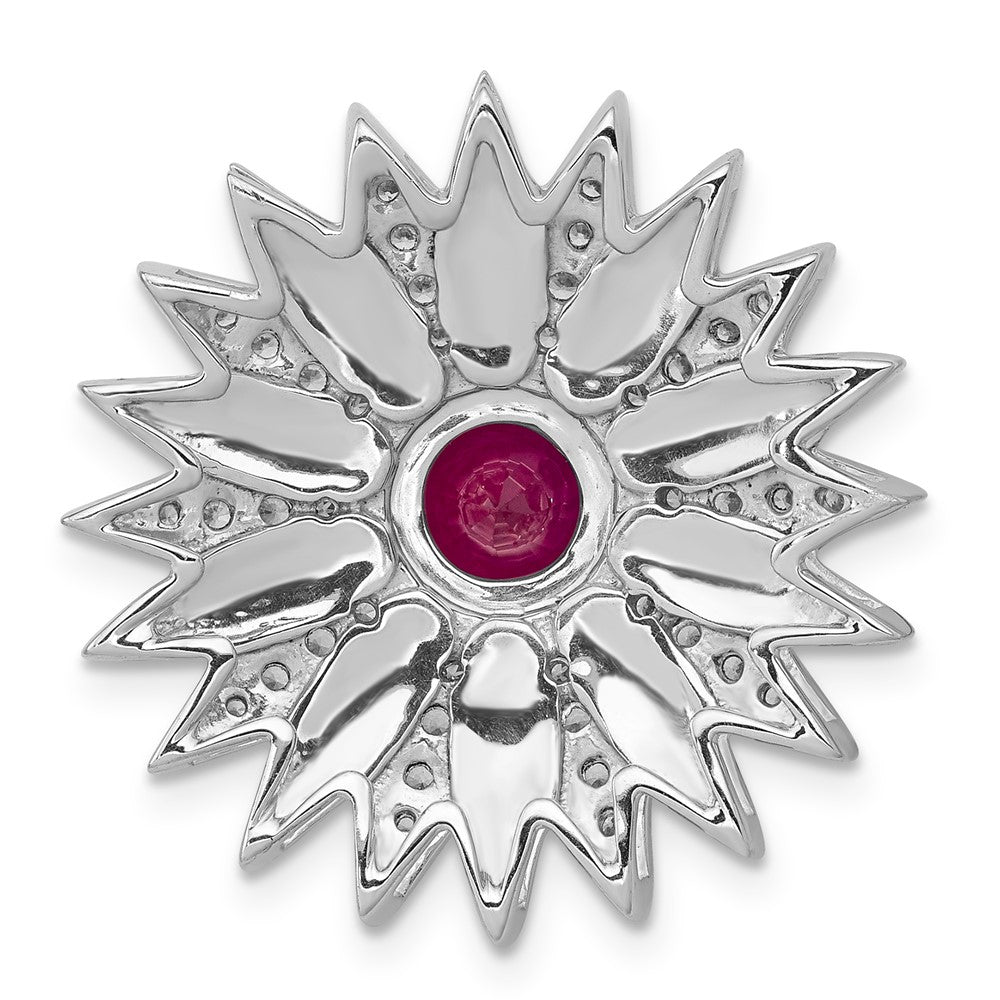 14k White Gold 3/8ct. Real Diamond and Ruby Flower Chain Slide
