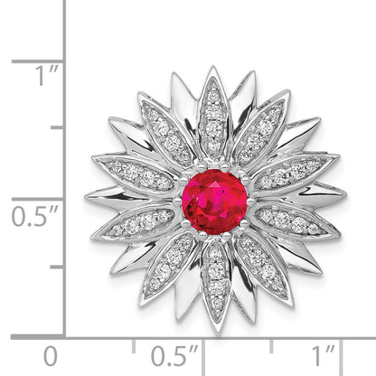 14k White Gold 3/8ct. Real Diamond and Ruby Flower Chain Slide