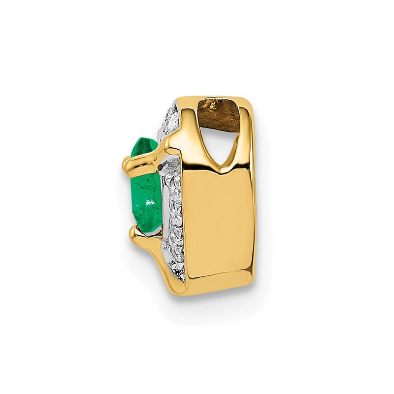 14K Yellow Gold Real Diamond and Emerald Fancy Heart Pendant