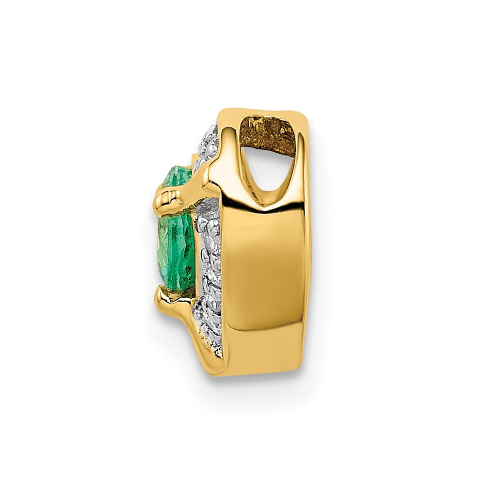 14K Yellow Gold Real Diamond and Emerald Fancy Heart Pendant