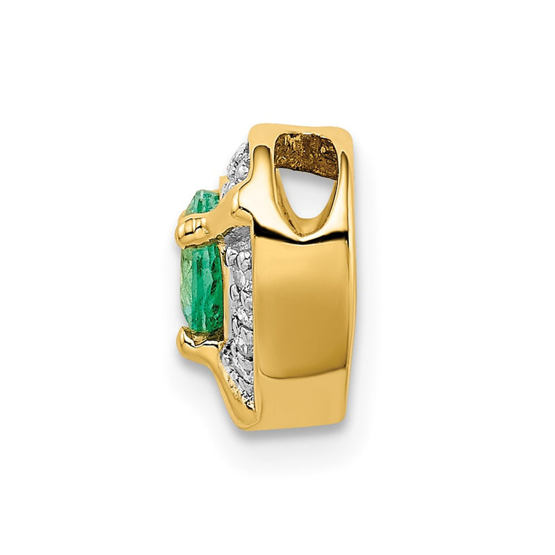 14K Yellow Gold Real Diamond and Emerald Fancy Heart Pendant