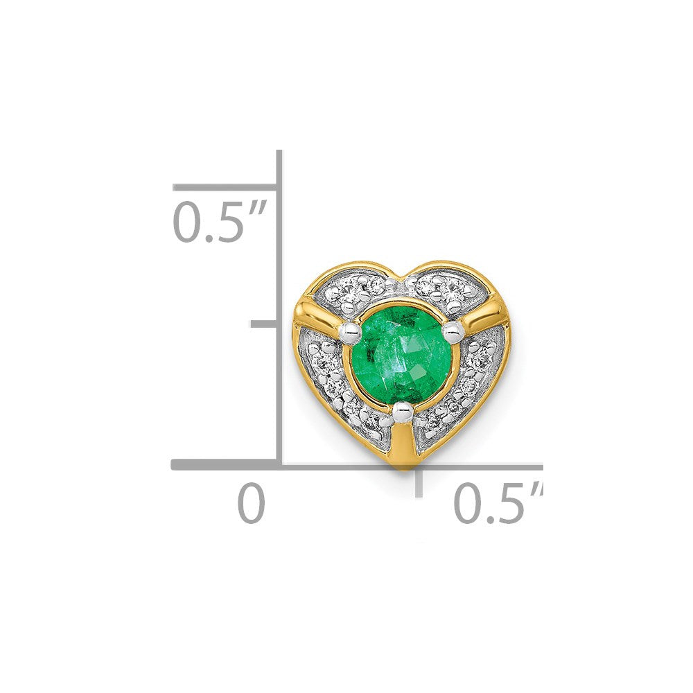 14K Yellow Gold Real Diamond and Emerald Fancy Heart Pendant