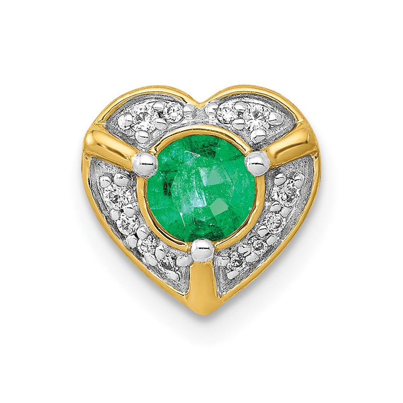 14K Yellow Gold Real Diamond and Emerald Fancy Heart Pendant