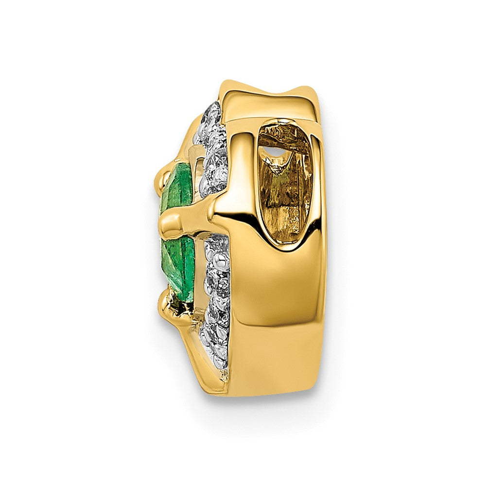 14K Yellow Gold Real Diamond and Emerald Fancy Heart Pendant