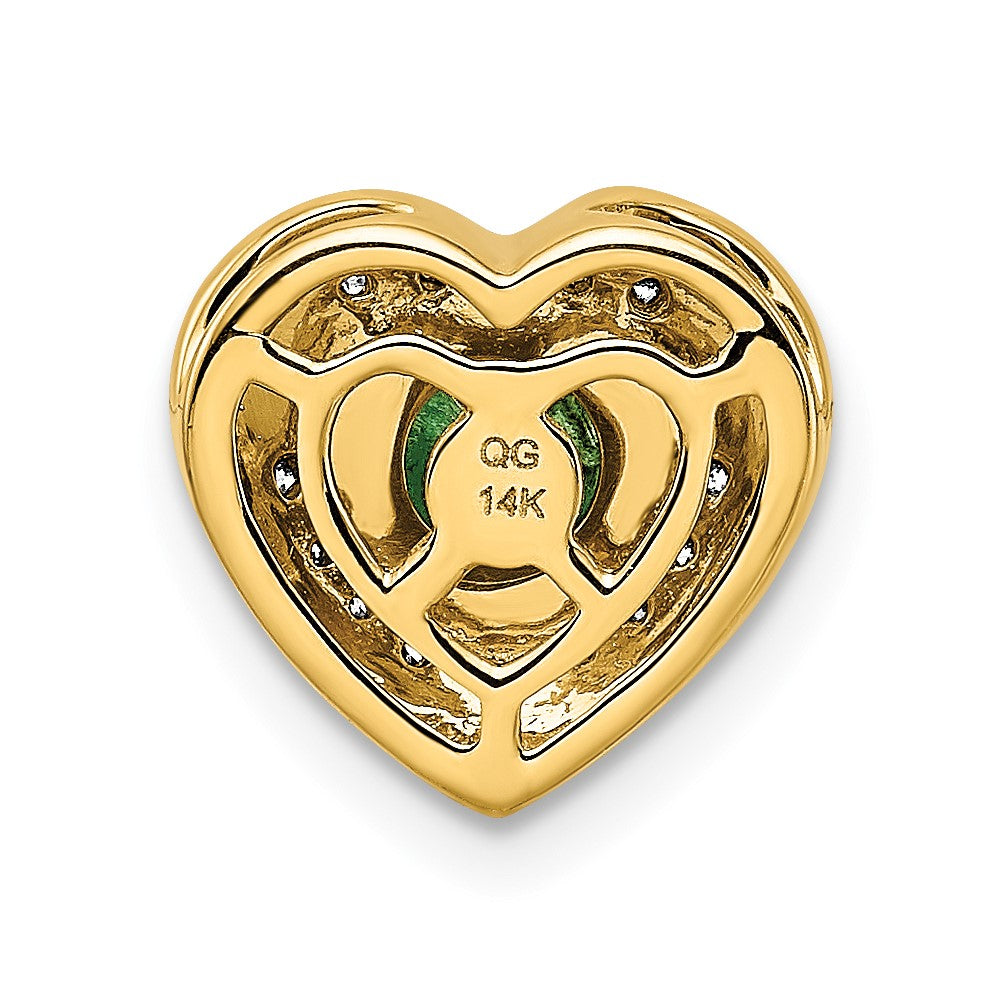Solid 14k Yellow Gold Simulated CZ and Emerald Fancy Heart Pendant
