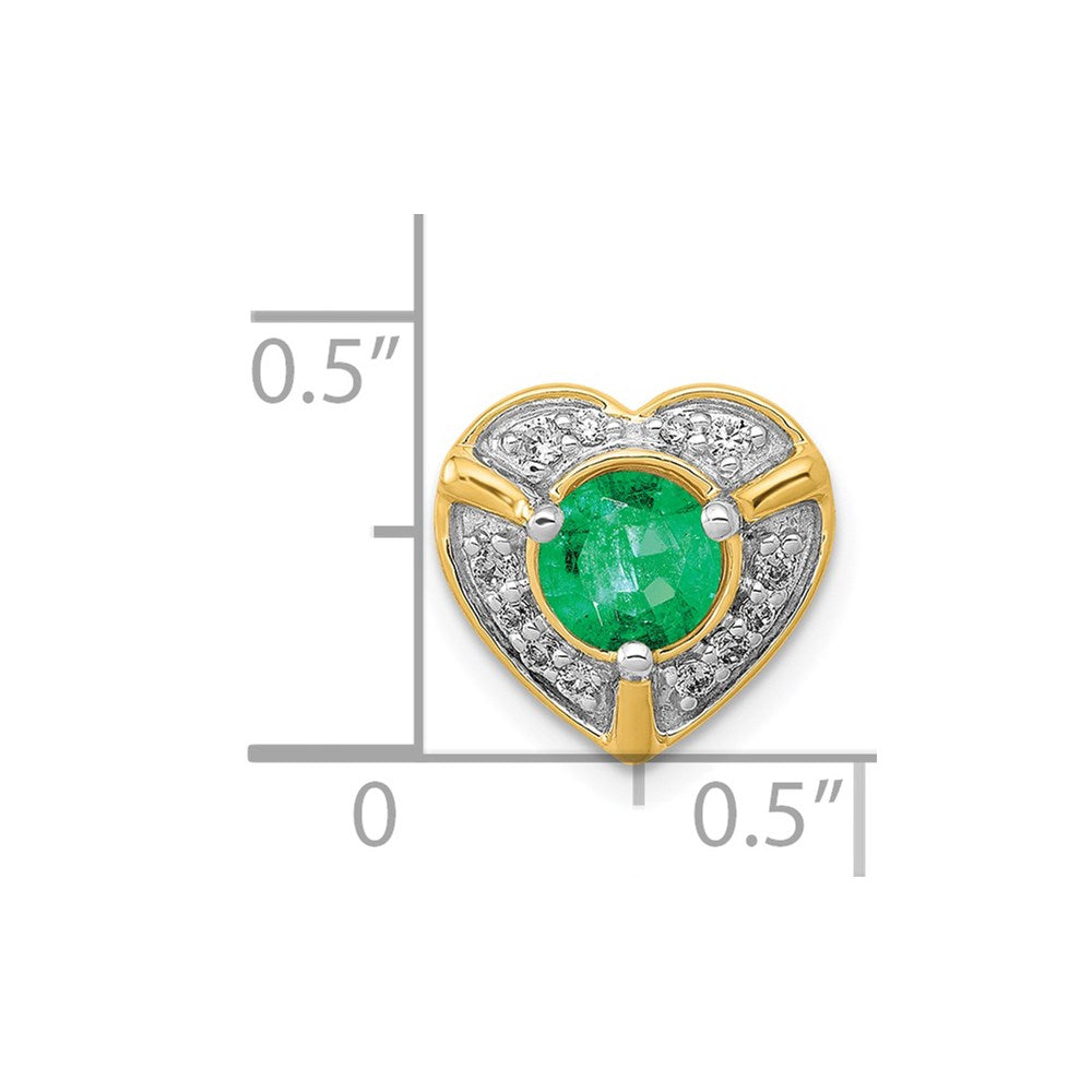 14K Yellow Gold Real Diamond and Emerald Fancy Heart Pendant