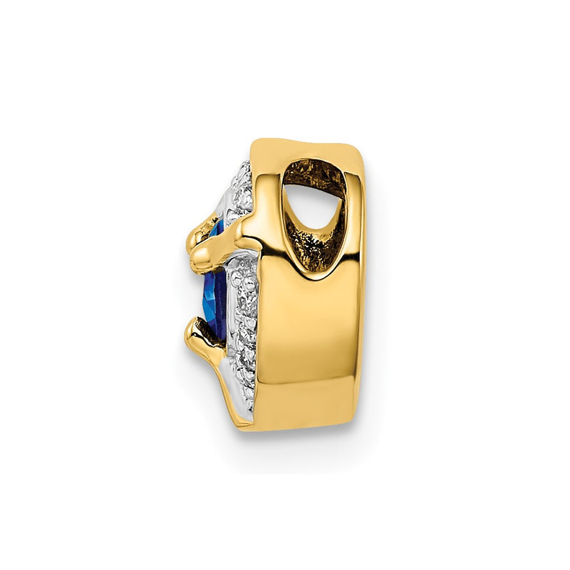 14K Yellow Gold Real Diamond and .25 Sapphire Fancy Heart Chain Slide