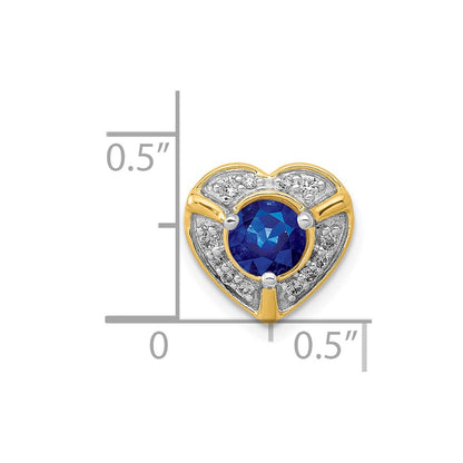 14K Yellow Gold Real Diamond and .50 Sapphire Fancy Heart Chain Slide