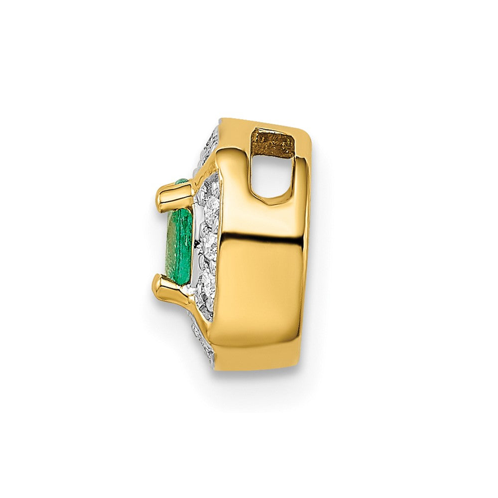 14K Yellow Gold Real Diamond and .33 Emerald Fancy Circle Chain Slide