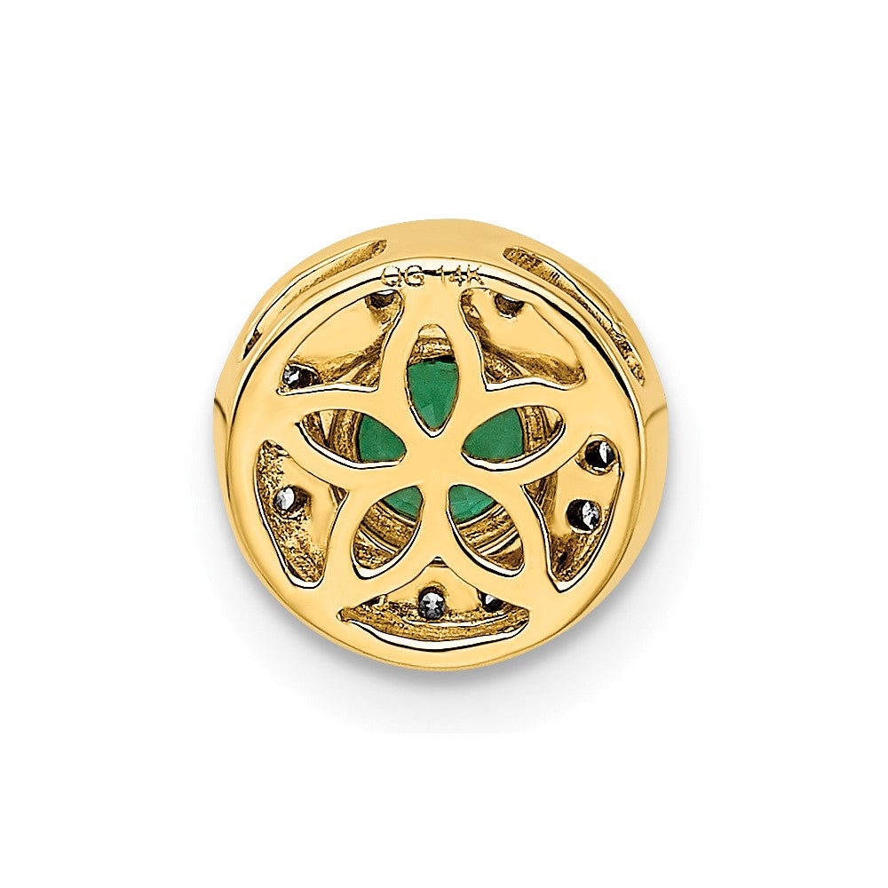 14K Yellow Gold Real Diamond and .33 Emerald Fancy Circle Chain Slide