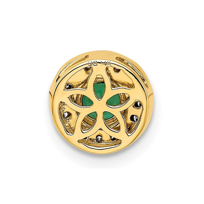 14K Yellow Gold Real Diamond and .33 Emerald Fancy Circle Chain Slide