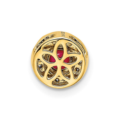 14K Yellow Gold Real Diamond and .25 Ruby Fancy Round Chain Slide