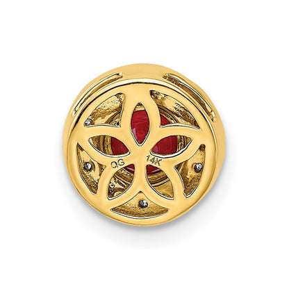 14K Yellow Gold Real Diamond and .50 Ruby Fancy Round Chain Slide