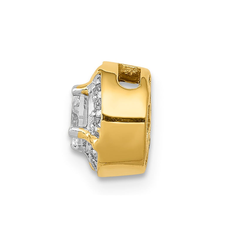 14K Yellow Gold 1/15ct. Real Diamond and .25 Sapphire Fancy Chain Slide