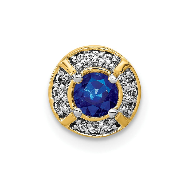 14K Yellow Gold 1/15ct. Real Diamond and .25 Sapphire Fancy Chain Slide