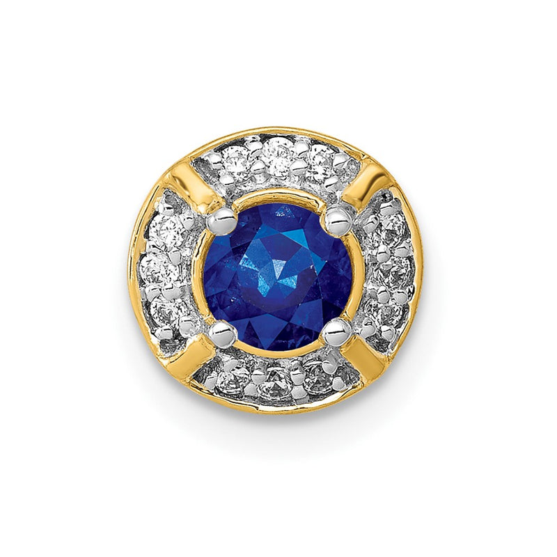 14K Yellow Gold 1/10ct. Real Diamond and .33 Sapphire Fancy Chain Slide