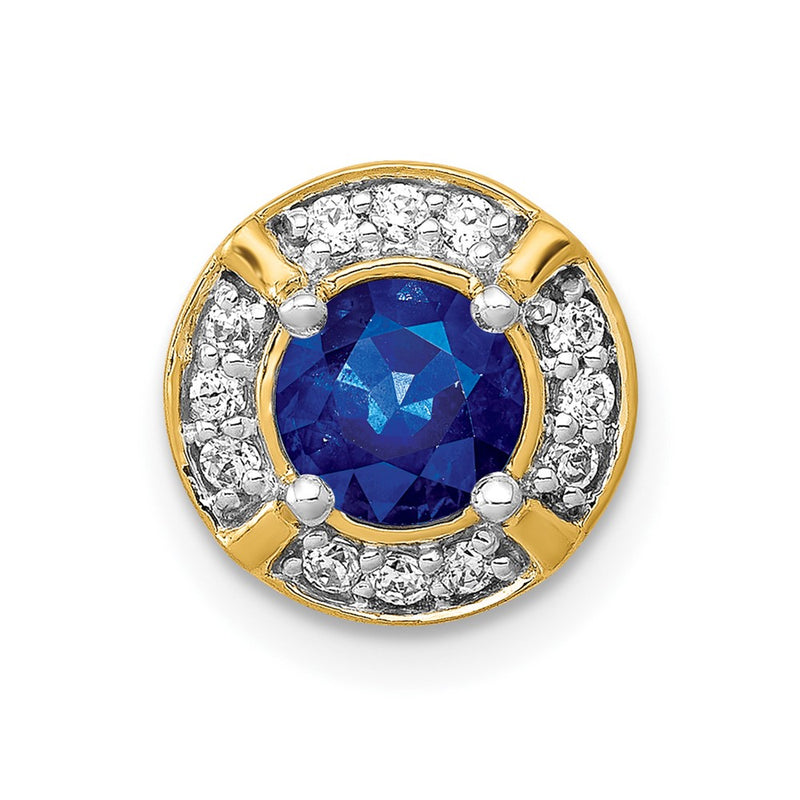 14K Yellow Gold 1/8ct. Real Diamond and .50 Sapphire Fancy Chain Slide
