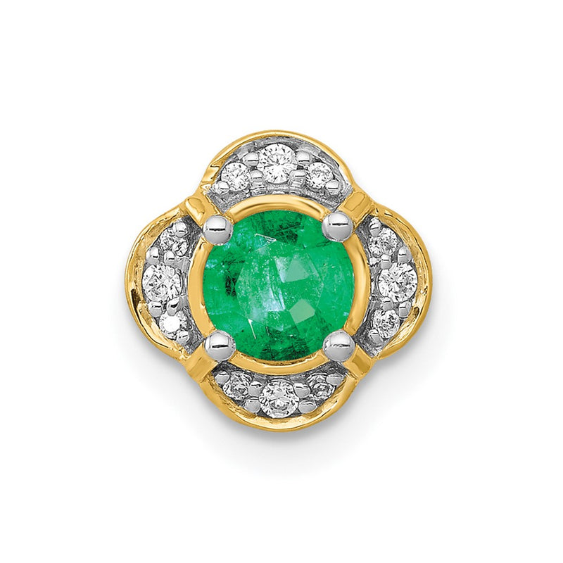 14K Yellow Gold Real Diamond and .33 Emerald Fancy Chain Slide