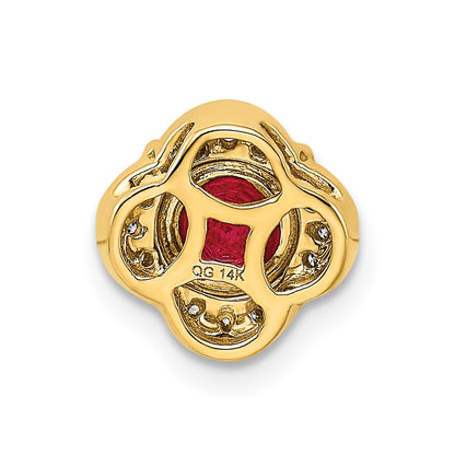 14K Yellow Gold Real Diamond and Ruby Fancy Chain Slide