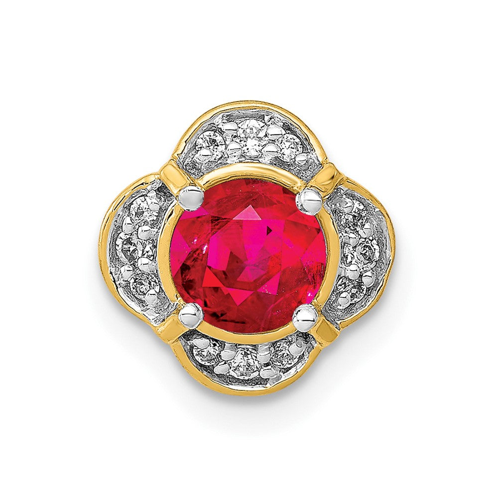 14K Yellow Gold Real Diamond and Ruby Fancy Chain Slide