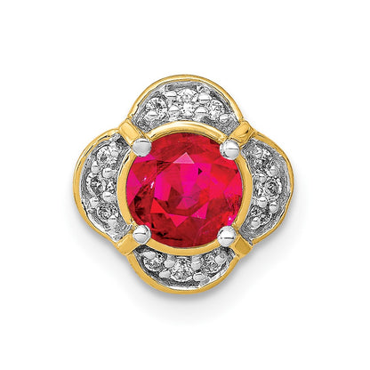 14K Yellow Gold Real Diamond and Ruby Fancy Chain Slide