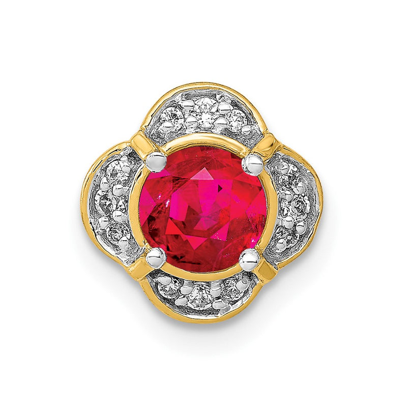14K Yellow Gold Real Diamond and Ruby Fancy Chain Slide